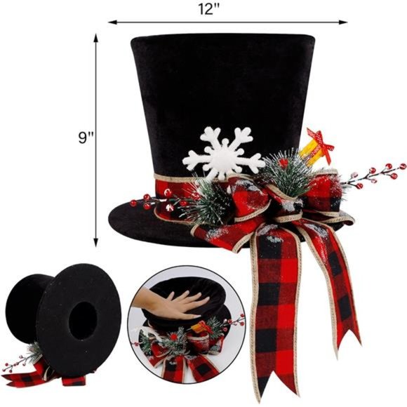 Christmas Tree Topper Hat, Black Velvet Hat 12" x 9" Inches - Picture 2 of 9